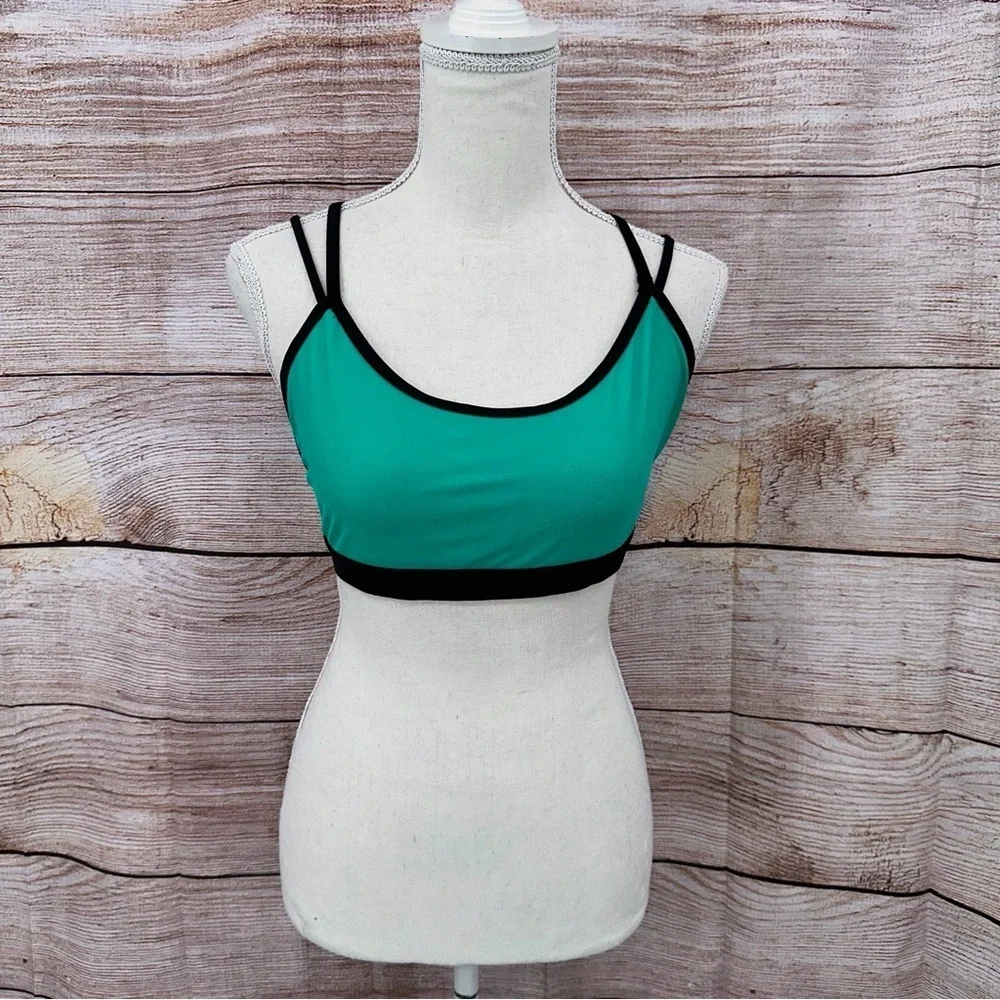Fabletic Green and Black Dash Bikini Top Size M